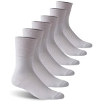 Facool Mens Diabetic Socks, Crew Non Binding Unisex Diabetic Cotton Loose Top Crew Super Soft Moisture Wicking Wide Anti-sweat Breathable Socks Fit for Better Circulation, 6 Pairs White