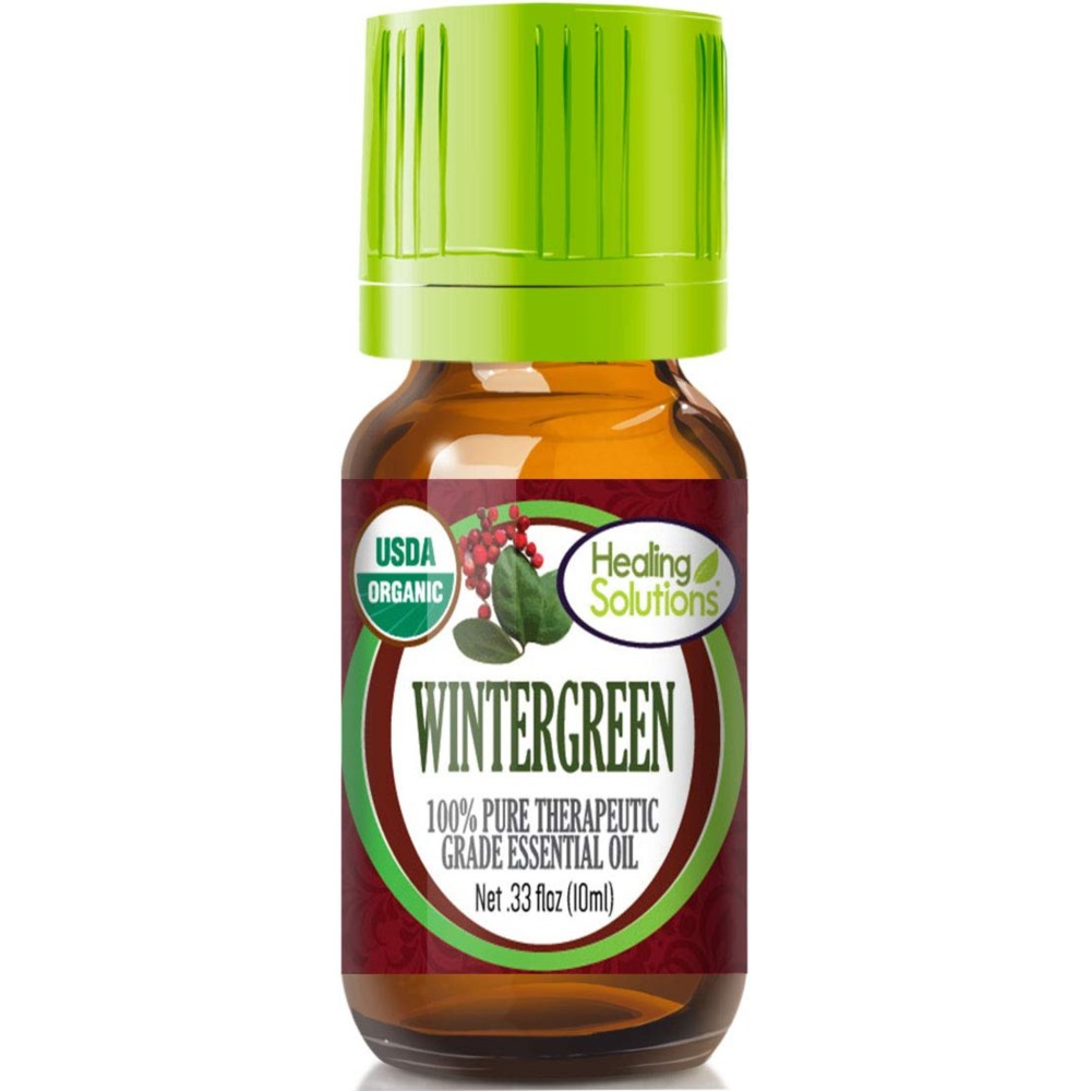 Healing Solutions Wintergreen Essential Oil 0.33 oz (10 ml), Organic, Undiluted, and Pure Oil for Hair Diffuser, Skin, & Aromatherapy, Therapeutic Grade
