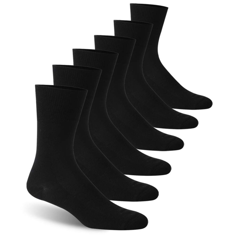 Facool Wide Loose Top Crew Socks, Mens Diabetic Cotton Non-Binding Thin Diabetes Neuropathy Long Cushioned Socks with Seamless Toe(Big and Tall Available), 6 Pairs Black XXL