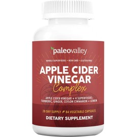 Paleovalley Apple Cider Vinegar Complex with Superfoods - Turmeric, Ginger, Ceylon Cinnamon and Lemon - 84 Vegetable Capsules