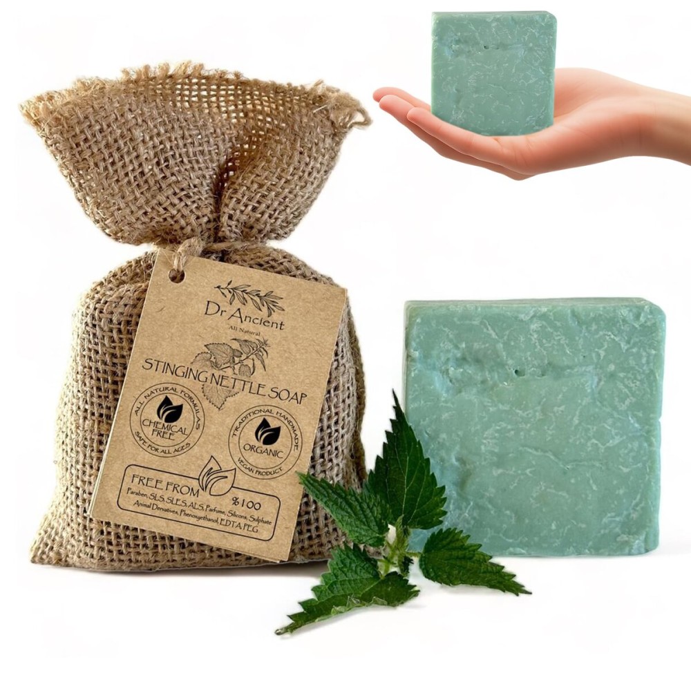 Dr.Ancient Stinging Nettle Soap Bar Organic Natural Vegan Traditional Handmade Antique - Anti-Dandruff, For Acne, Peeling, Healthy Hair - No Chemicals, Pure Natural Soaps!