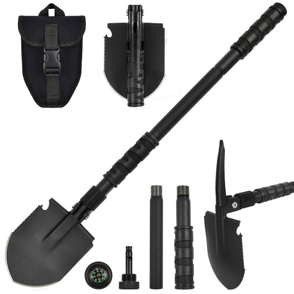 Yeacool Camping Shovel, (24.21\'\') Survival Off Road E Tool Folding Shovel with Pickaxe, Portable Bag, High Carbon Steel, for Digging, Backpacking, Hiking, Gardening, Emergency, Outdoor
