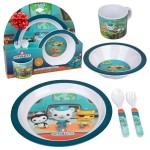Octonauts 5 Pc Mealtime Set for Kids- Blue Octo-Friends - Includes Raised Edge Plate, Bowl, Cup, Fork and Spoon- Durable, Dishwasher Safe, BPA Free- Picky Eaters, Easy Self-Feeding- Toddler XMAS Gift