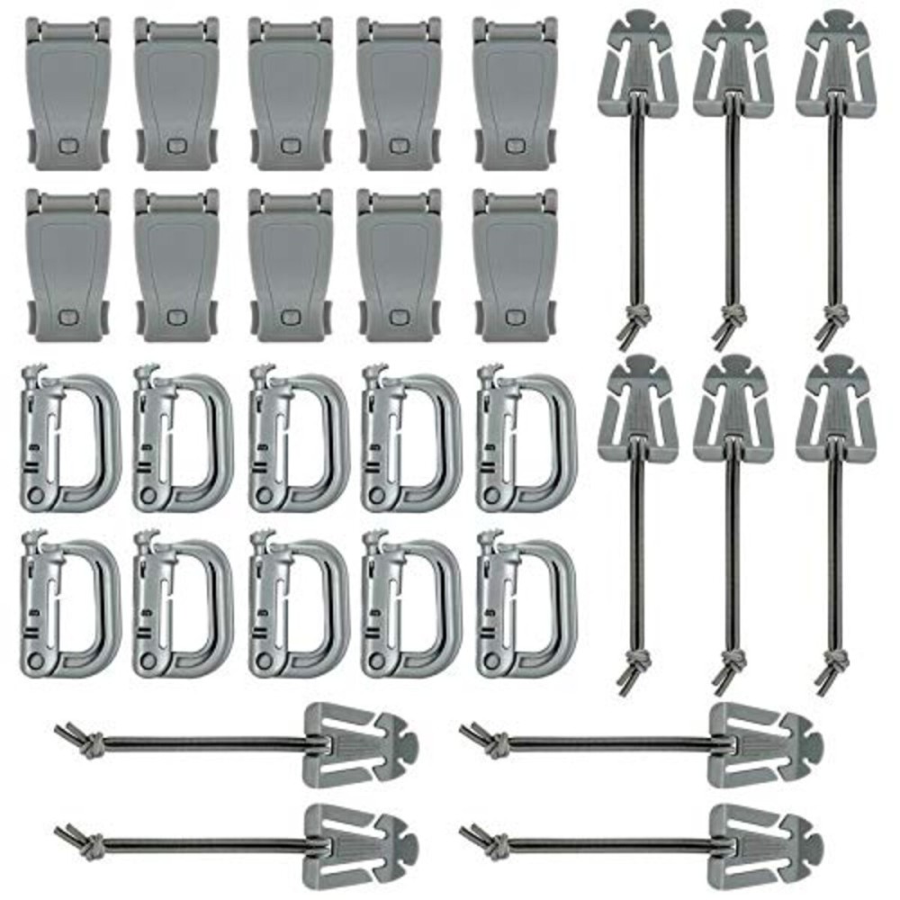 BOOSTEADY Kit of 30 Attachments for Molle Bag Tactical Backpack Vest Belt,D-Ring Grimloc Locking Gear Clip, Web Dominator Elastic Strings, Strap Management Tool Buckle