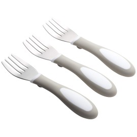 ECR4Kids My First Meal Pal Stainless Steel Forks, Toddler Silverware, White, Light Grey, 3-Pack