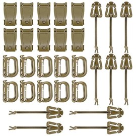BOOSTEADY Kit of 30 Attachments for Molle Bag Tactical Backpack Vest Belt,D-Ring Grimloc Locking Gear Clip, Web Dominator Elastic Strings, Strap Management Tool Buckle