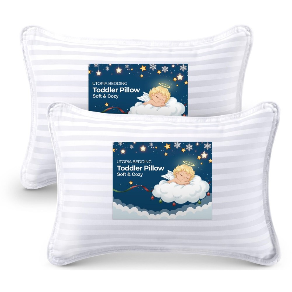 Utopia Bedding Toddler Pillow (White, 2 Pack), 13x18 Pillows for Sleeping, Soft and Breathable Cotton Blend Shell, Small Kids Pillow Perfect for Toddler Bed and Travel (Intended for Age 2 and up)