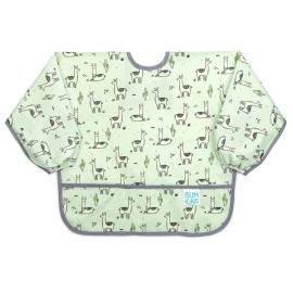 Bumkins Sleeved Bib for Girl or Boy, Baby and Toddler for 6-24 Mos, Essential Must Have for Eating, Feeding, Baby Led Weaning Supplies, Long Sleeve Mess Saving Food Catcher, Soft Fabric, Llama Green