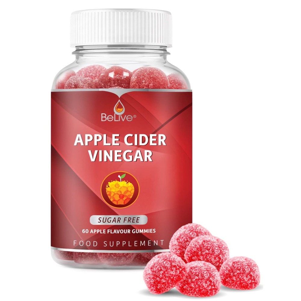 BeLive Apple Cider Vinegar Gummies - ACV Gummies Without Sugar I Detox & Cleanse Digestive Health I Alternative to Capsules, Vegan, Keto Friendly, Non-GMO, Gluten Free | 60 Ct