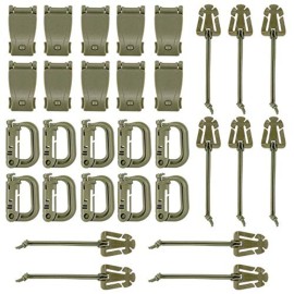 BOOSTEADY Kit of 30 Attachments for Molle Bag Tactical Backpack Vest Belt,D-Ring Grimloc Locking Gear Clip, Web Dominator Elastic Strings, Strap Management Tool Buckle