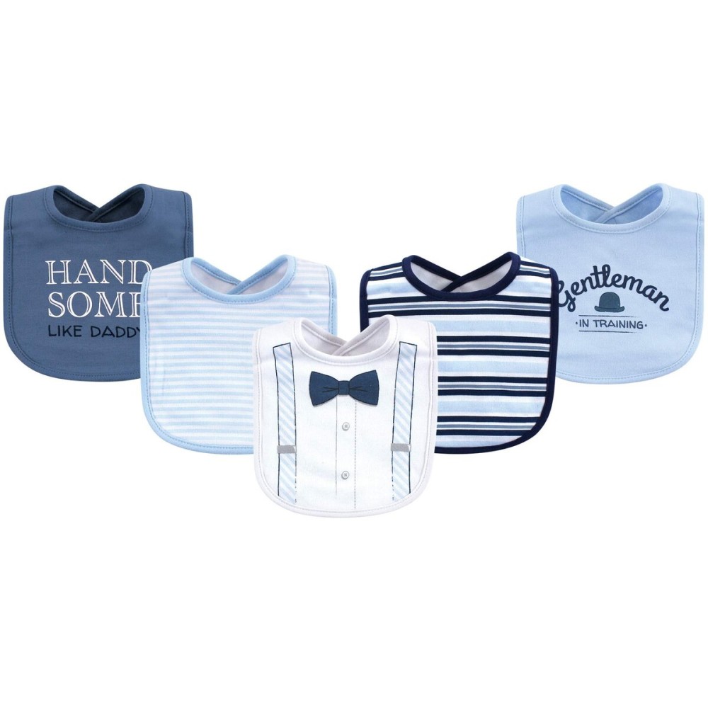 Little Treasure Unisex Baby Cotton Bibs, Light Blue Suspenders, One Size