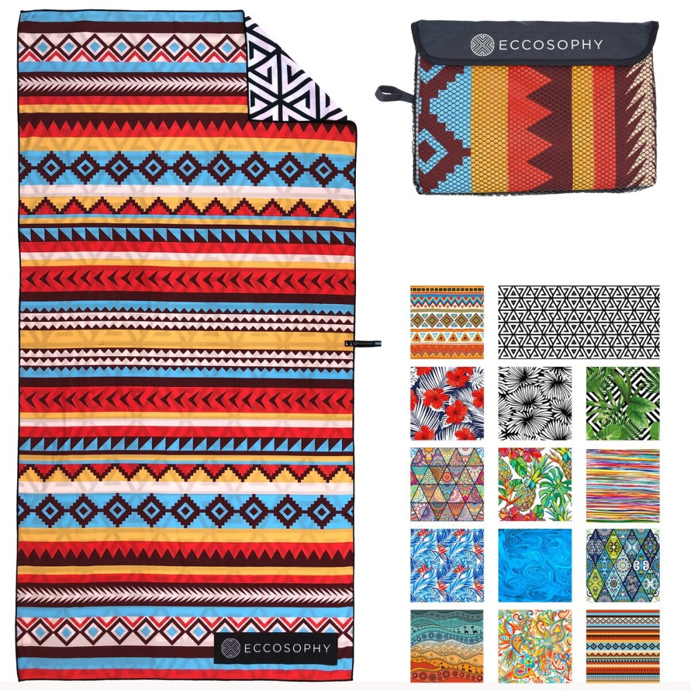 ECCOSOPHY Microfiber Beach Towel -Sand Free Towels are Quick Dry, Light Weight, Super Absorbent-Perfect Pool, Travel, Cruise, Camping Essentials - Oversized Extra Large for Adults (Cancun)