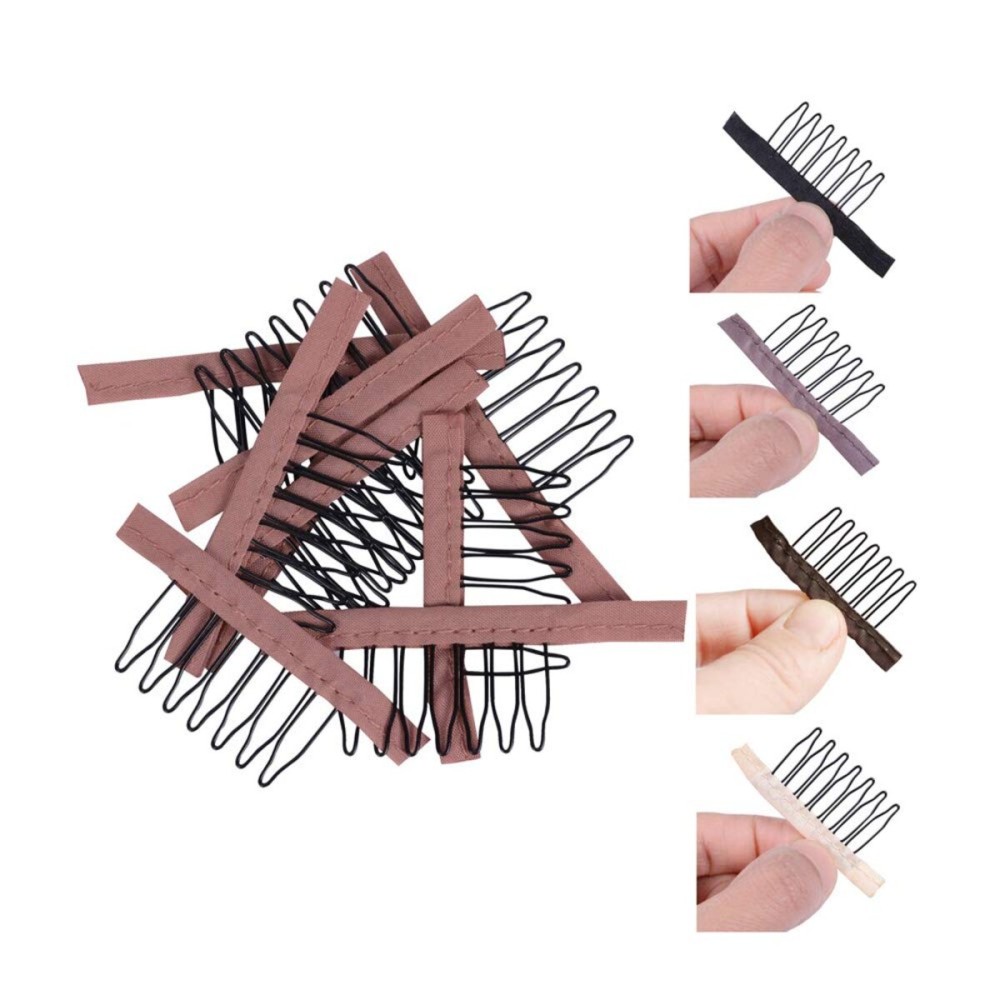 YANTAISIYU 24 Pcs/Lot Steel Wig Clips with Cloth Combs for Hairpiece Caps and Wig Making Accessories (Light Brown)