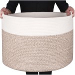 MINTWOOD Design Extra Large 22 x14 Inches Decorative Woven Cotton Rope Blanket Storage Basket Bin Living Room and Laundry Hamper for Pillows, Pool Towels, Dog Toys, Shoes, Light Brown