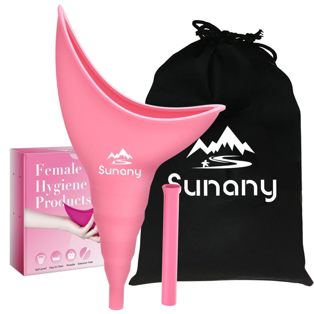 Sunany Female Urinal, Female Urinal with Silicone Funnel, Portable for Standing Female, Reusable Urinal for Female Toilet, Women\'s Urinal is The Perfect Companion for Indoor Use (Pink)