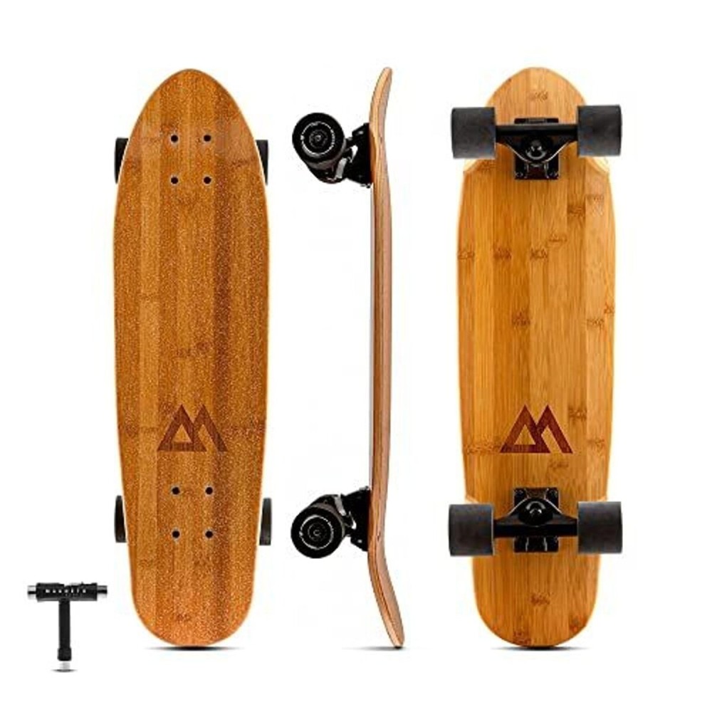 Magneto Mini Cruiser Skateboard - Portable Bamboo Mini Longboard - Double-Kick Concave Carving Skateboard - 27.5 in x 7.5 in Deck, Bamboo