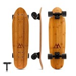Magneto Mini Cruiser Skateboard - Portable Bamboo Mini Longboard - Double-Kick Concave Carving Skateboard - 27.5 in x 7.5 in Deck, Bamboo