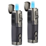 TOMOLO Cigar Lighter Triple Jet Flame Torch Lighter Refillable Butane Lighter with Cigar Punch, 2 Pack, Charcoal