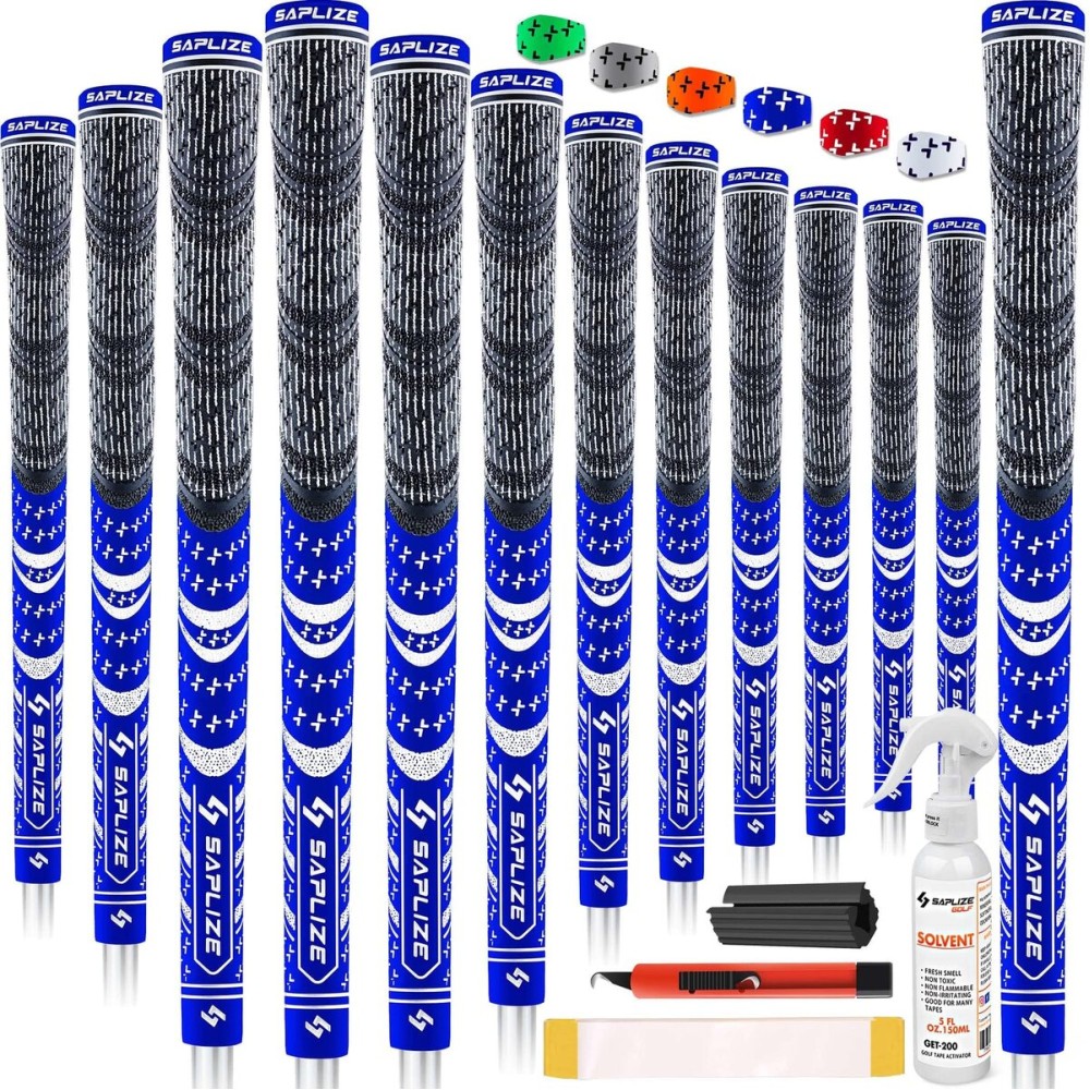SAPLIZE Cross Cord Golf Grips Set of 13 Grips with Tape or Full Regripping Kit, Std/Mid/Jumbo, Low Taper Design, Multi-compound Hybrid, Anti-Slip Golf Club Grips, CL03 Series, Mid-Size, Orange