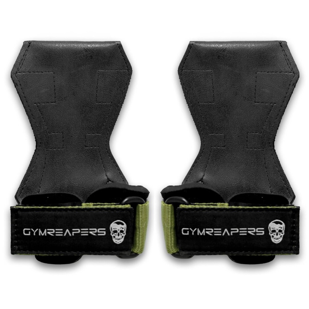 Gymreapers Weight Lifting Grips (Pair) for Heavy Powerlifting, Deadlifts, Rows, Pull Ups, with Neoprene Padded Wrist Wraps Support and Strong Rubber Gloves or Straps for Bodybuilding (Green, Small)