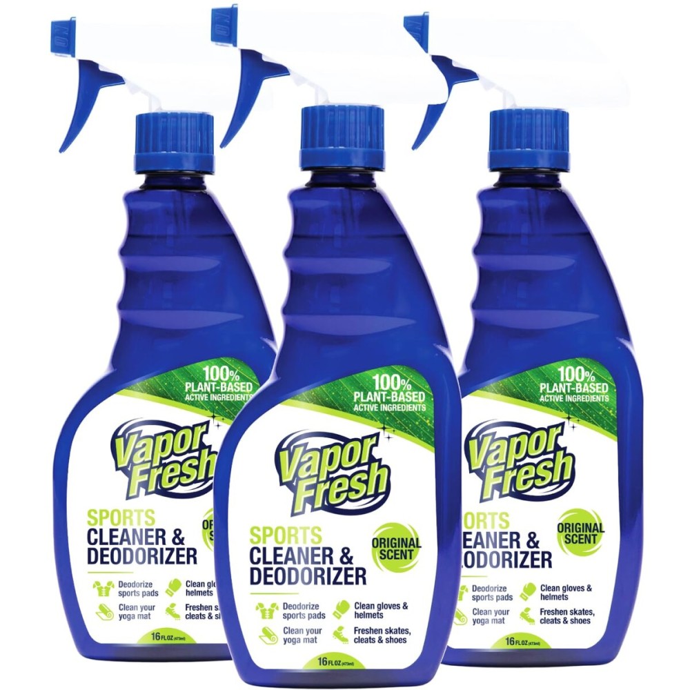 Vapor Fresh Sports Cleaner and Deodorizer - For Boxing Gloves, Sports Pads, Helmets, Gym Bags, Gym Equipment and More - Naturally Powered By Plants, 16 Fl Oz (3-Pack)