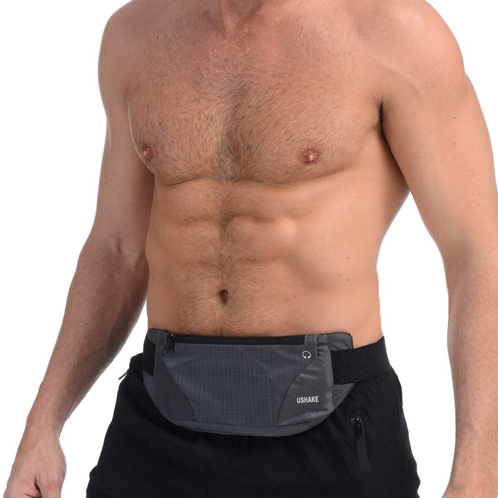 USHAKE Running Belt,Men or Women Ultra Light Bounce Free Waist Pouch Bag Fitness Workout Belt Sport Waist Pack Exercise Waist Bag for iPhone Samsung LG in Running Gym Marathon (Grey)