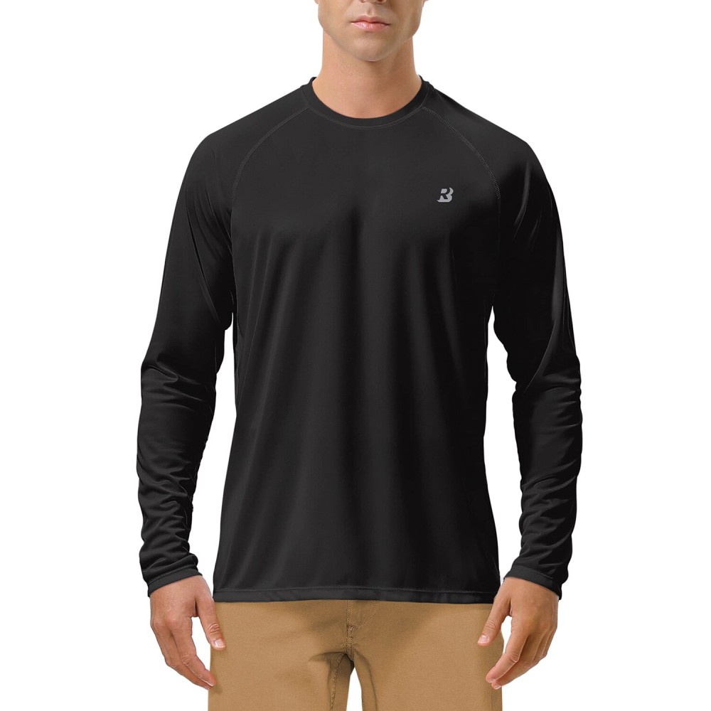 Roadbox Mens UPF 50+ UV Sun Protection Shirts Outdoor Long Sleeve SPF Diving Rash Guard for Fishing Hiking Swimming Black