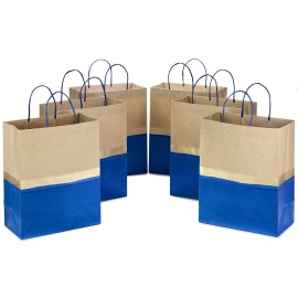Hallmark 13 Large Paper Gift Bags (Pack of 6 - Blue & Kraft) for Hanukkah, Birthdays, Weddings, Graduations, Father\'s Day, Baby Showers, Bridal Showers