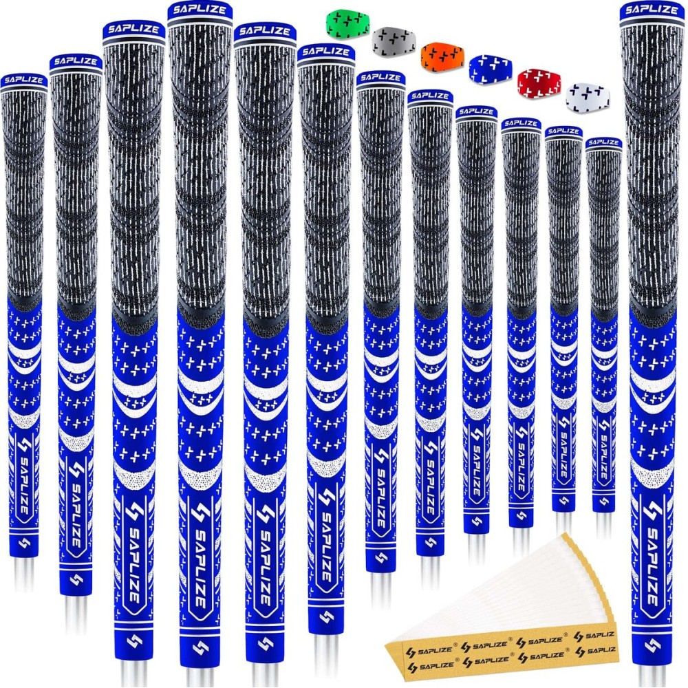 SAPLIZE Cross Cord Golf Grips Set of 13 Grips with Tape or Full Regripping Kit, Std/Mid/Jumbo, Low Taper Design, Multi-compound Hybrid, Anti-Slip Golf Club Grips, CL03 Series, Standard, Blue