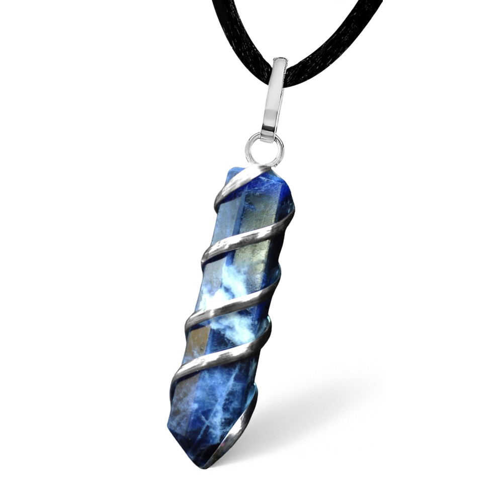 Natural Sodalite Crystal Healing Necklace - for Third Eye Chakra. Promotes Communication, Deepens Meditation, Instills Drive for Truth. Calms Anxiety, Enhances Self-Acceptance. with Stylish SS Chain