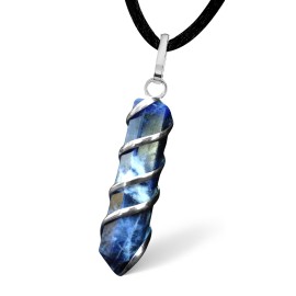 Natural Sodalite Crystal Healing Necklace - for Third Eye Chakra. Promotes Communication, Deepens Meditation, Instills Drive for Truth. Calms Anxiety, Enhances Self-Acceptance. with Stylish SS Chain