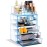 Sorbus Acrylic Makeup Organizer Set, 6-Drawer Vanity & Countertop Cosmetic Storage with Small & Wide Compartments, Blue Brilliance Makeup Storage for Brushes, Jewelry - Holiday Gift for Women & Teens