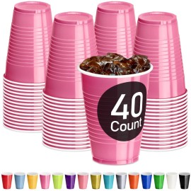 DecorRack Pink Plastic Cups, 12 oz Disposable Cups, Reusable Party Supplies (40 Count)