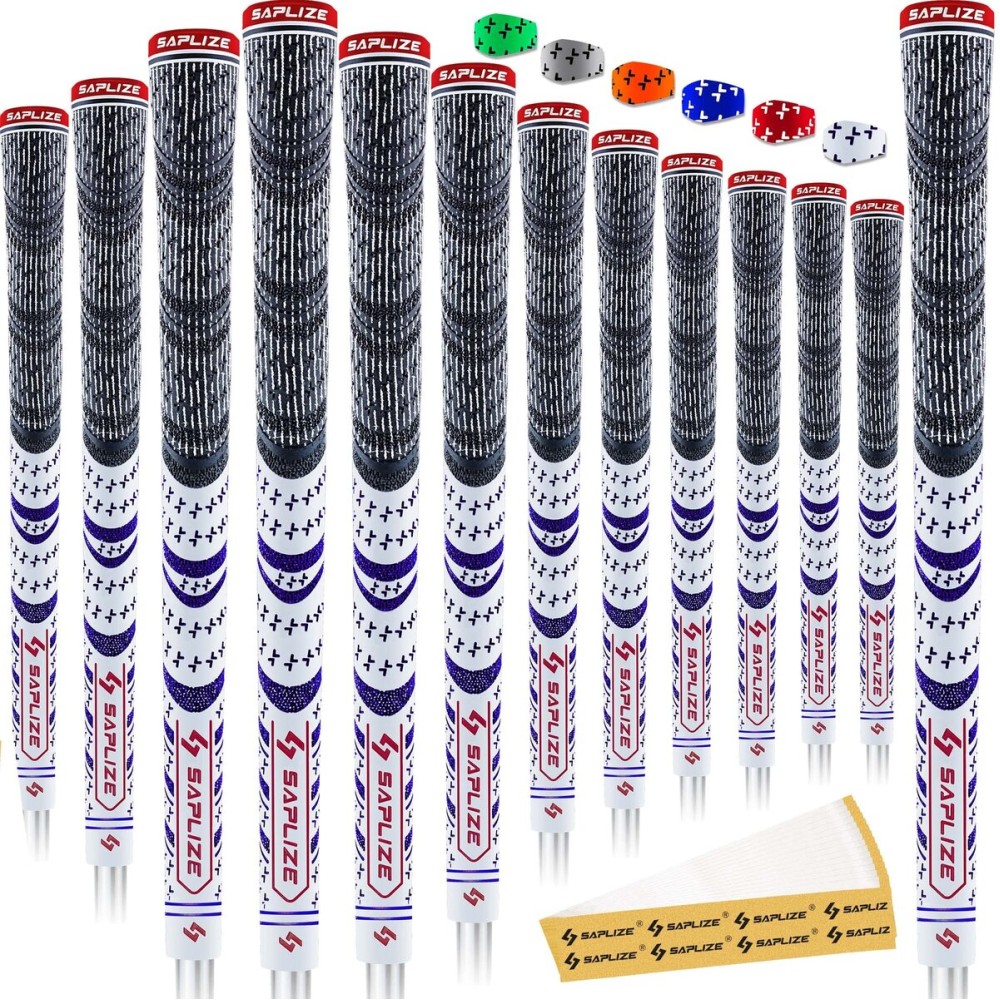 SAPLIZE Cross Cord Golf Grips Set of 13 Grips with Tape or Full Regripping Kit, Std/Mid/Jumbo, Low Taper Design, Multi-compound Hybrid, Anti-Slip Golf Club Grips, CL03 Series, Standard, White