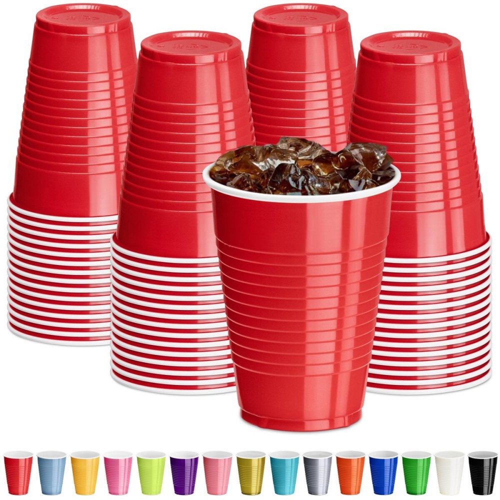 DecorRack Red Plastic Cups, 12 oz Disposable Cups, Reusable Party Supplies (40 Count)