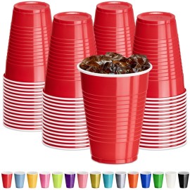 DecorRack Red Plastic Cups, 12 oz Disposable Cups, Reusable Party Supplies (40 Count)