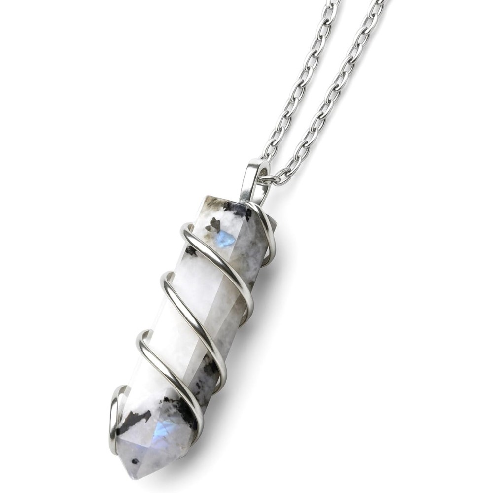 Sugandha Wellness Rainbow Moonstone Healing Crystal Necklace - Lunar Pendant Balance, Inner Light, Love & Creativity