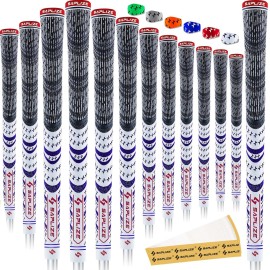 SAPLIZE Cross Cord Golf Grips Set of 13 Grips with Tape or Full Regripping Kit, Std/Mid/Jumbo, Low Taper Design, Multi-compound Hybrid, Anti-Slip Golf Club Grips, CL03 Series, Mid-Size, White