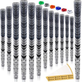 SAPLIZE Cross Cord Golf Grips Set of 13 Grips with Tape or Full Regripping Kit, Std/Mid/Jumbo, Low Taper Design, Multi-compound Hybrid, Anti-Slip Golf Club Grips, CL03 Series, Standard, Grey