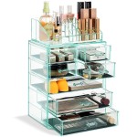 Sorbus Acrylic Makeup Organizer Set, 7-Drawer Vanity & Countertop Cosmetic Storage with Small & Wide Compartments, Teal Thrill Makeup Storage for Brushes, Jewelry - Holiday Gift for Women & Teens