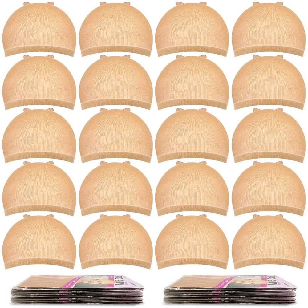 MORGLES Wig Caps, 20 Pcs Stocking Stretchy Nylon Nude Wig Caps For Women Man Light Brown
