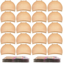 MORGLES Wig Caps, 20 Pcs Stocking Stretchy Nylon Nude Wig Caps For Women Man Light Brown