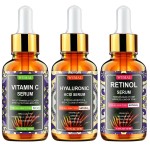 Wumal 3 Pack Face Serum Set - Includes Vitamin C, Retinol & Hyaluronic Acid - Firming, Brightening & Hydrating - Reset Your Skin Day and Night