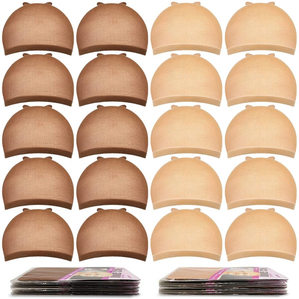 MORGLES Wig Caps for Women Non Slip, 20 Pcs Stocking Wig Caps for Lace Front, Brown and Light Brown