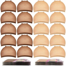 MORGLES Wig Caps for Women Non Slip, 20 Pcs Stocking Wig Caps for Lace Front, Brown and Light Brown