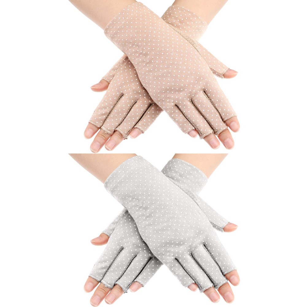 Maxdot Fingerless Gloves Non Slip UV Protection Driving Gloves Summer Outdoor Gloves for Women(2 Pairs,Gray and Khaki)