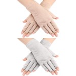 Maxdot Fingerless Gloves Non Slip UV Protection Driving Gloves Summer Outdoor Gloves for Women(2 Pairs,Gray and Khaki)