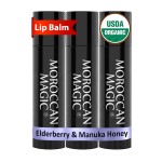 Moroccan Magic Organic Elderberry & Manuka Honey Lip Balm 3 Pack | Ultra-Hydrating Argan Oil Lip Moisturizer + Vitamin E | Natural Chapstick for Dry Lips | Smooth, Non-Toxic | Organic Lip Balm