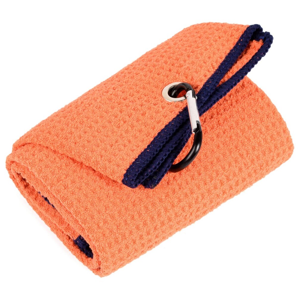 Mile High Life Tri-fold Golf Towel | Premium Microfiber Fabric | Waffle Pattern | with Heavy Duty Carabiner Clip | Golf Towel for Men and Women (Orange)