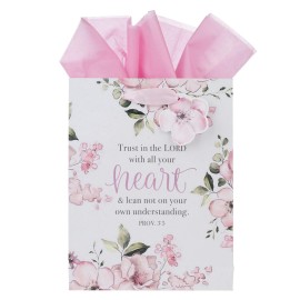 Christian Art Gifts Gift Bag/Tissue Paper Set Trust In The Lord Proverbs 3:5 Bible Verse, Pink, Medium